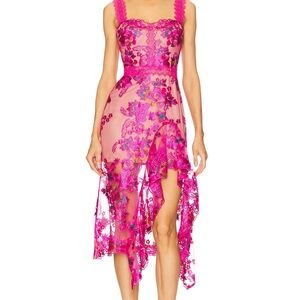 Bronx and Banco Elegant Pink Floral Lace Dress